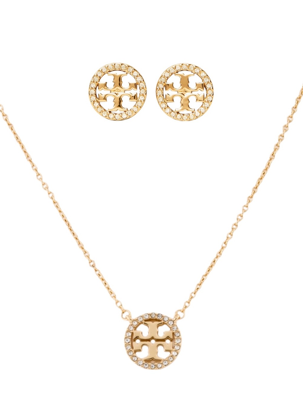 TORY BURCH *NWT* Miller Pave Pendant Necklace and Stud Earring Set in Gift Box